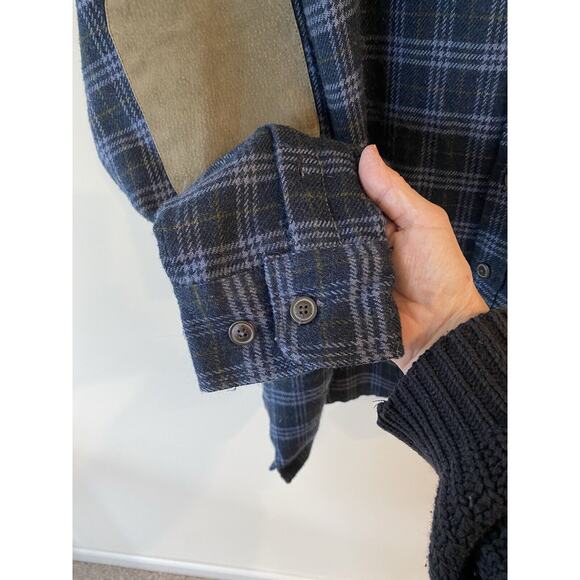 Firethorn VINTAGE Silver Shirt Mens XL Blue Plaid Leather Elbow Patches & Collar - Picture 5 of 11